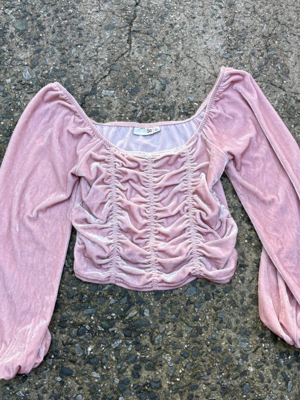 pink soft long sleeve velour princess crop top